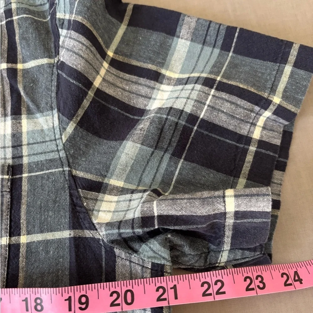 The North Face Plaid Short Sleeve Shirt Cotton Hemp Blend Blue Hike Men’s Medium